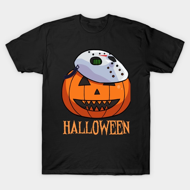 Jason Friday 13th Halloween Pumpkin T-Shirt by Noseking